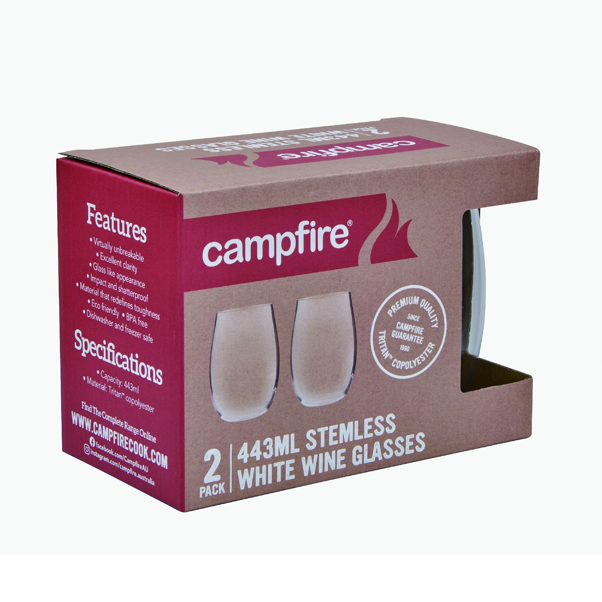 Campfire Tritan Stemless White Wine Glasses 2pk