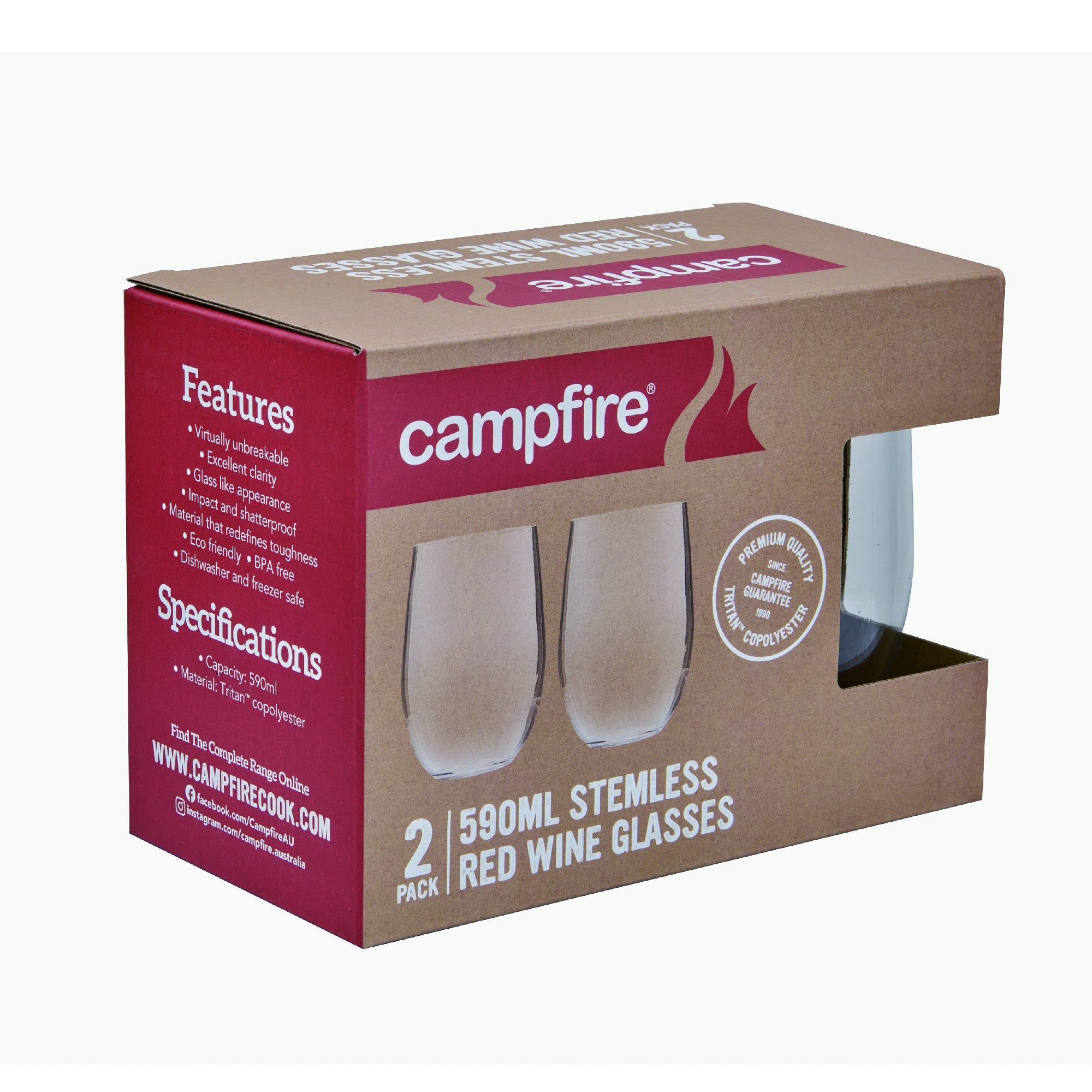 Campfire Tritan Stemless Red Wine Glasses 2pk