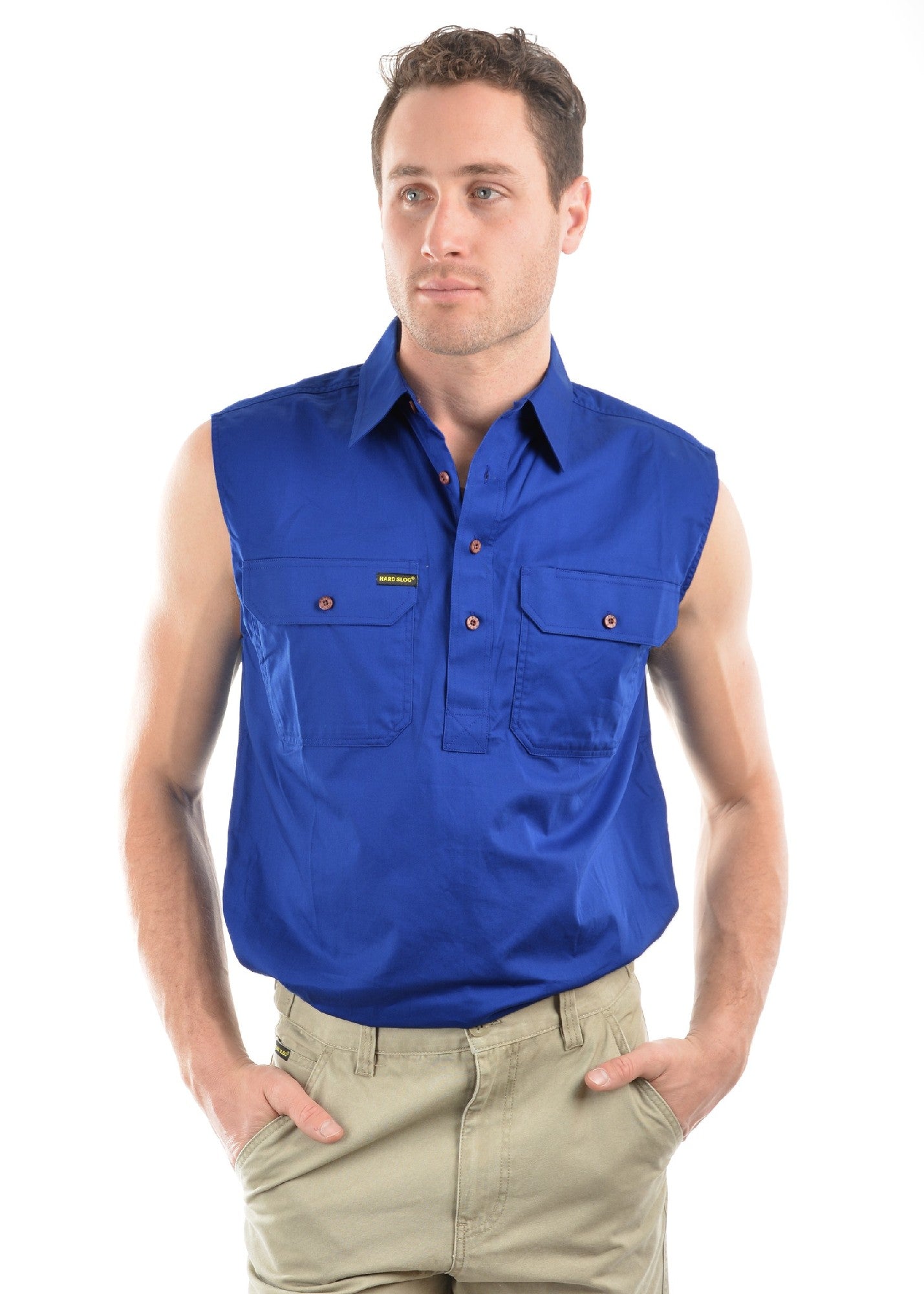 Hard Slog Men's Half Placket Light Sleeveless Shirt