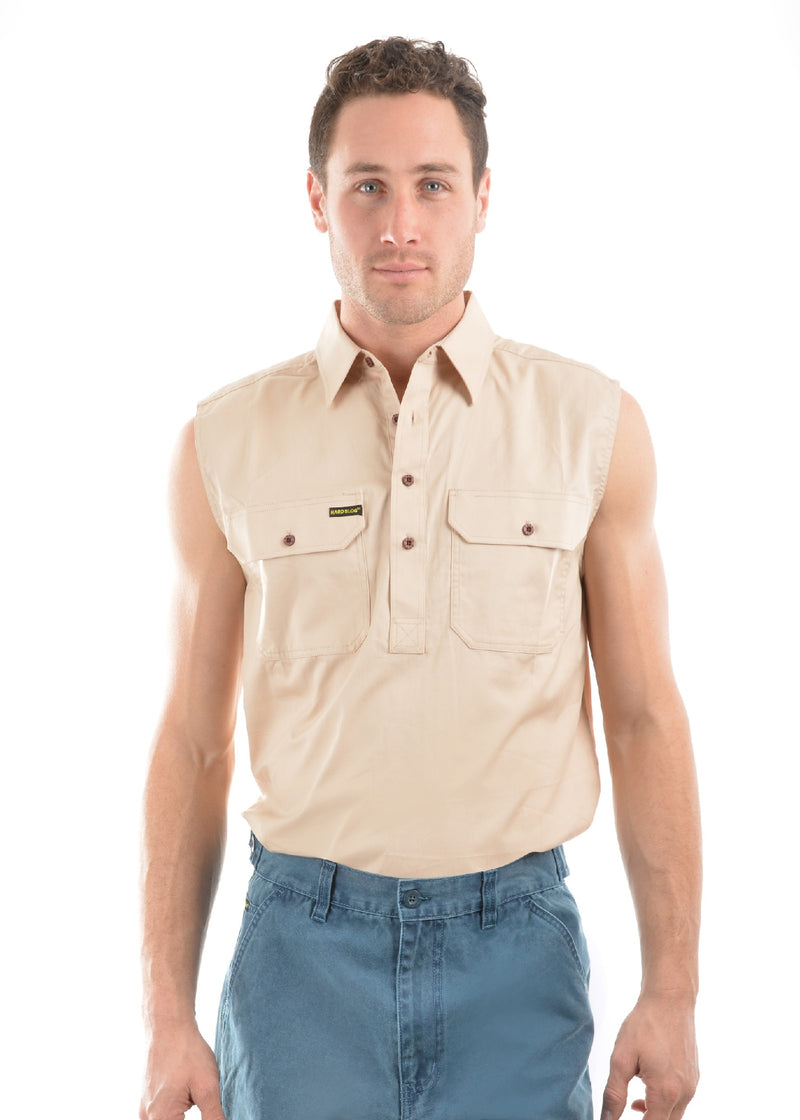 Hard Slog Men's Half Placket Light Sleeveless Shirt