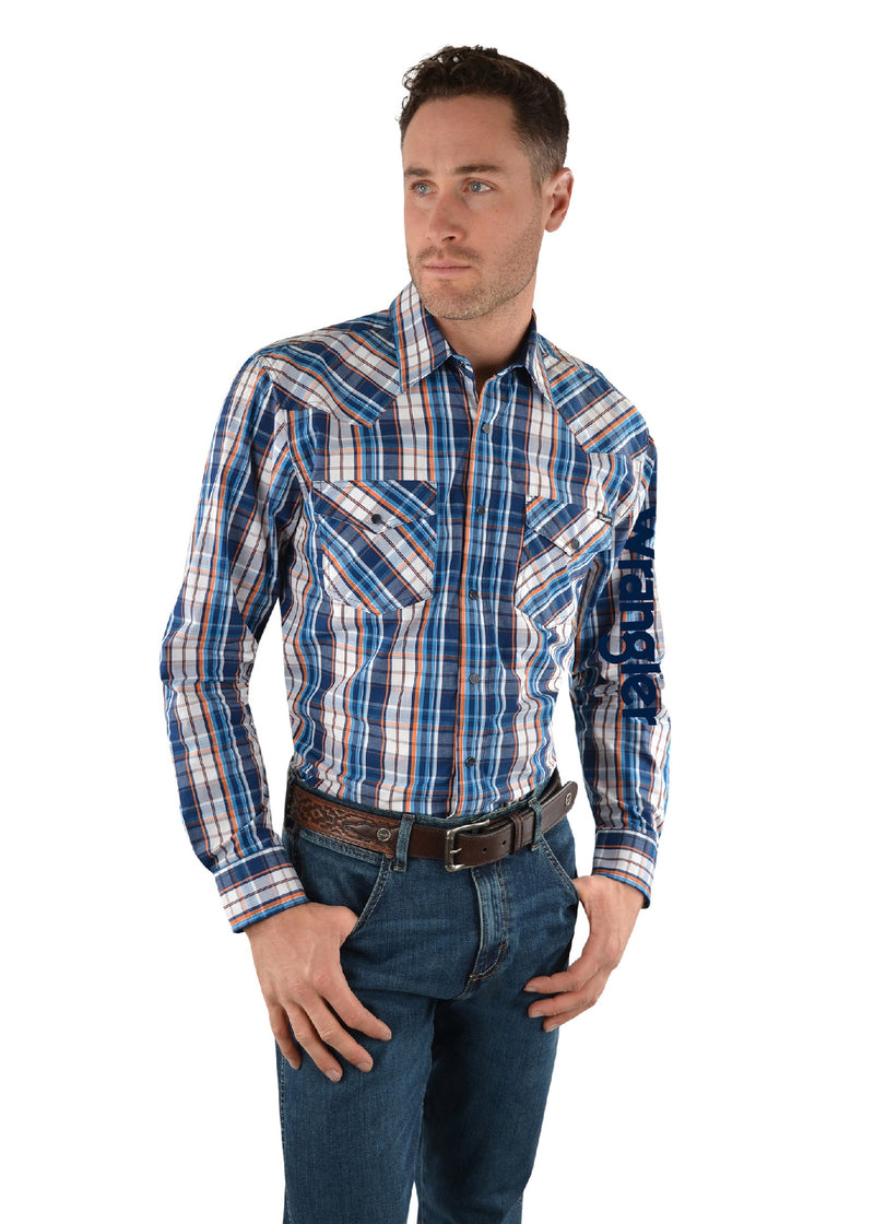 Wrangler Men’s Hendo Check Logo Western Long Sleeve Shirt