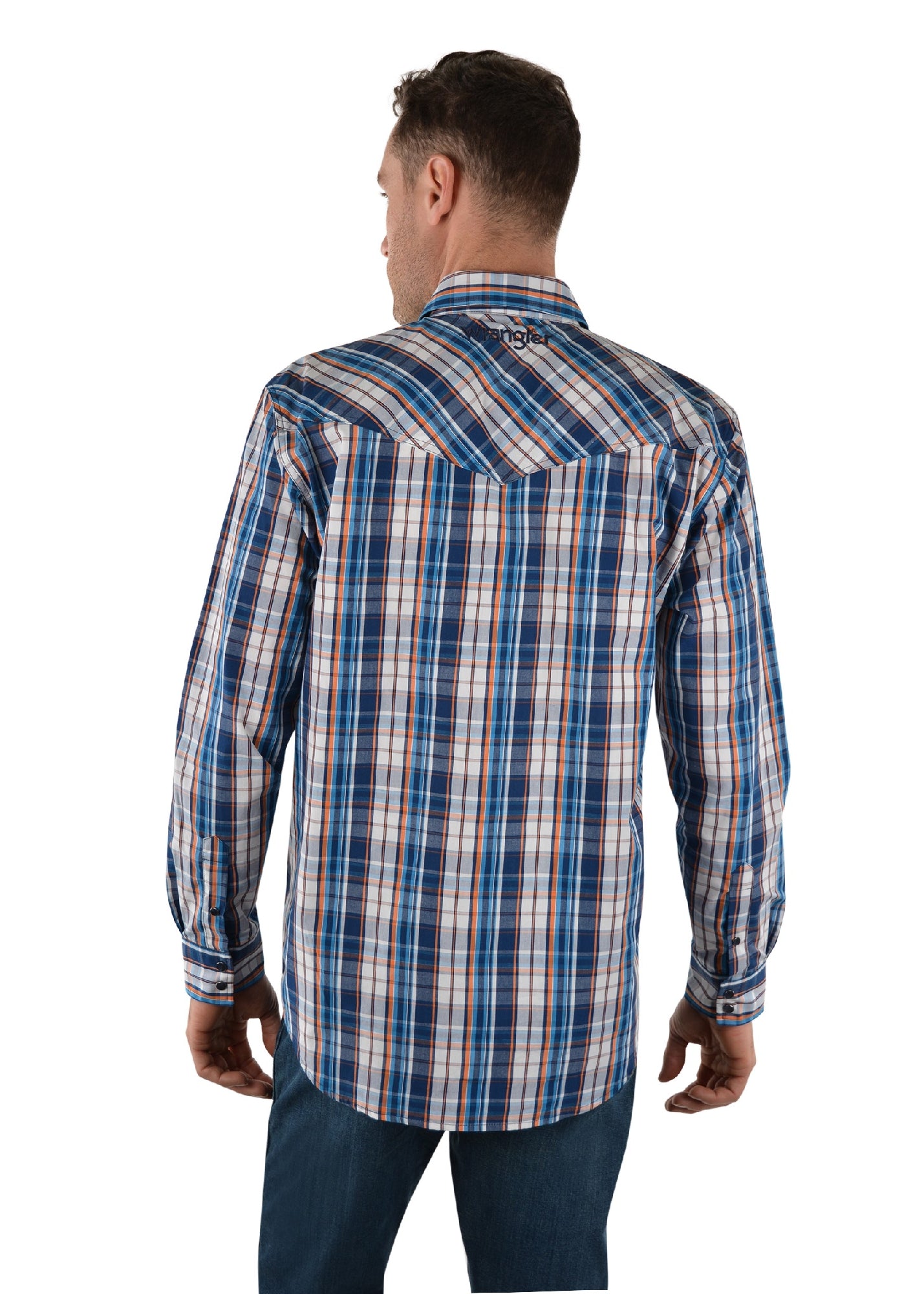 Wrangler Men’s Hendo Check Logo Western Long Sleeve Shirt