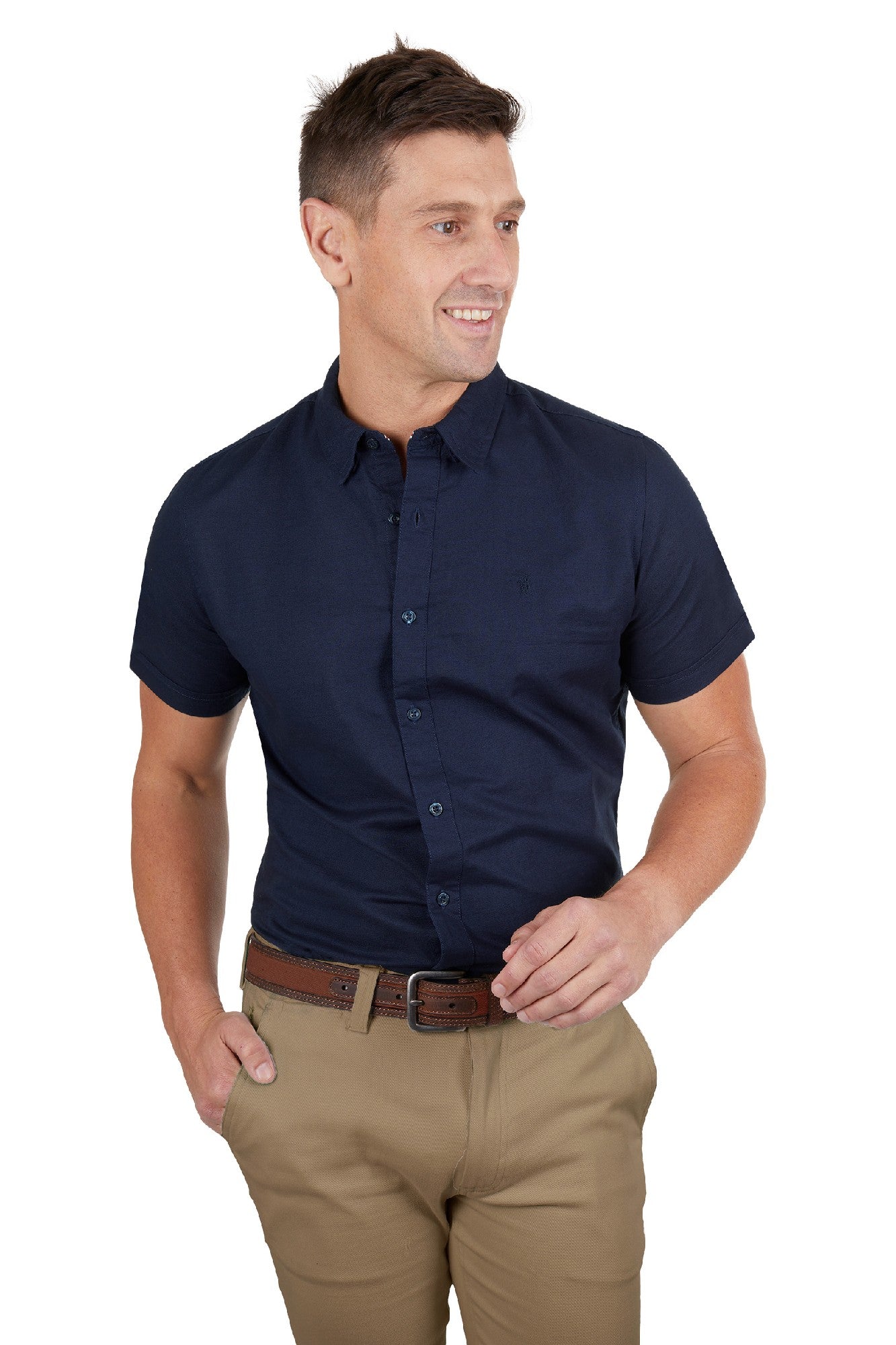 Thomas Cook Men's Linen Tailored SS Shirt [Sz:XS Clr:NAVY]